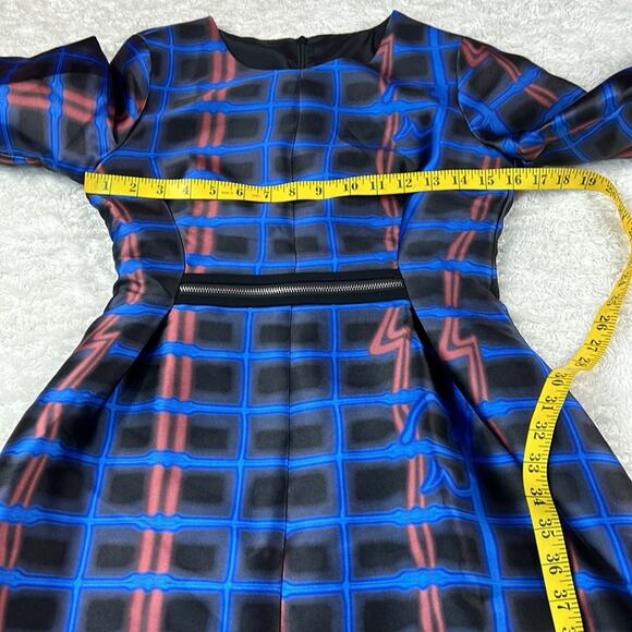 Unbranded long sleeved fit and flare electric check dress, size 2 - Picture 5 of 10